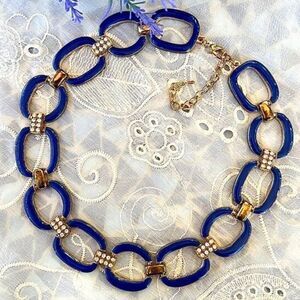 Vintage Blue, Gold & Rhinestone Collar Necklace
